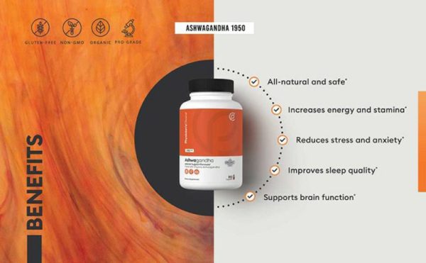 โสมอินเดียออร์แกนิค 1,950 มก. (Organic Ashwagandha Physician's Choice) บรรจุ 90 แคปซูล