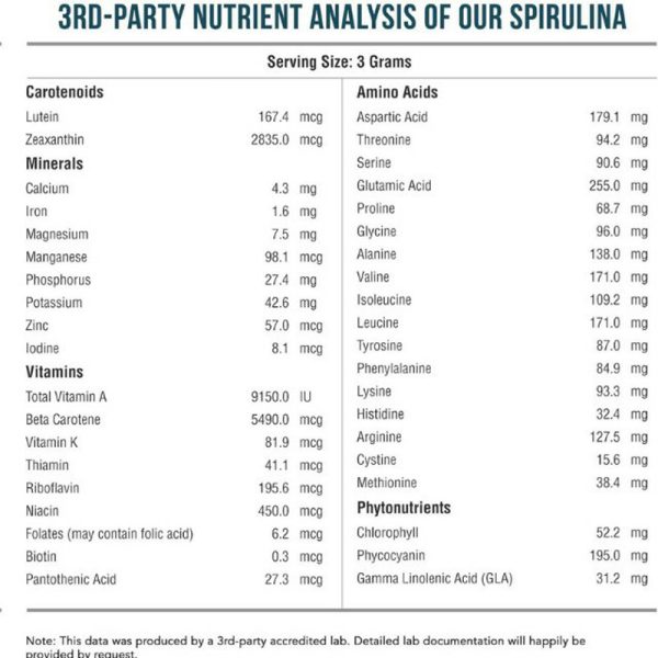 ผงสไปรูลิน่าออร์แกนิค (สาหร่ายเกลียวทอง) Organic Spirulina powder (75 เสิร์ฟ)