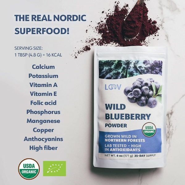 ผงบลูเบอร์รี่ป่าออร์แกนิค ฟรีซดราย Organic Wild Blueberry powder (ยี่ห้อ LOOV)