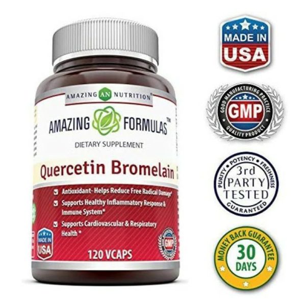 Quercetin 800 Mg with Bromelain 165 Mg, 120 Vcaps -Amazing Nutrition-