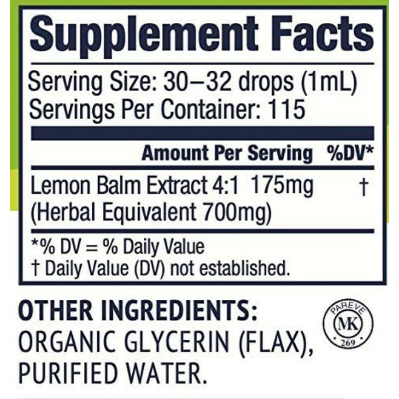 สารสกัดเลมอนบาล์ม แบบขวดดรอป (Vimergy Lemon Balm 4:1) ขนาด 115 ml.