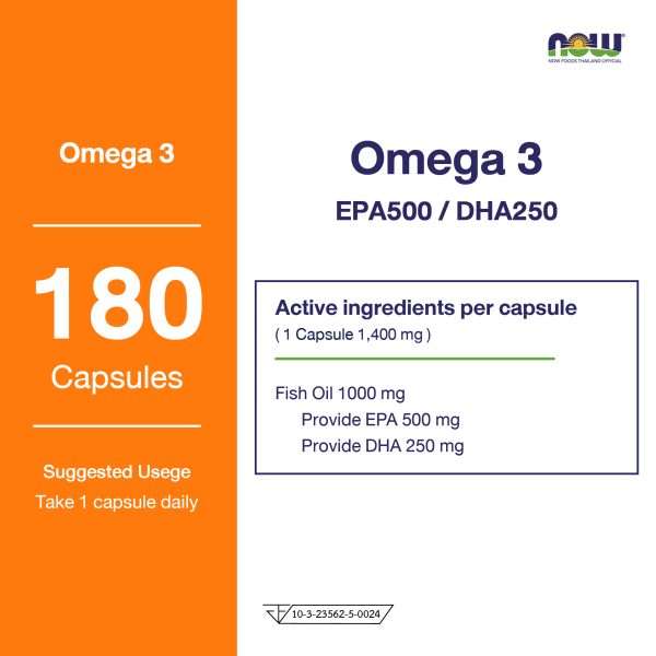 ผลิตภัณฑ์เสริมอาหาร จากน้ำมันปลา โอเมก้า 3 อีพีเอ500 / ดีเอชเอชเอ250 - Omega 3 EPA500 / DHA250 From Fish Oil Dietary Supplement Product (NOW TM)