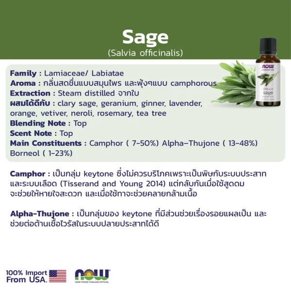 น้ำมันหอมระเหย เสจ NOW Foods Sage Oil