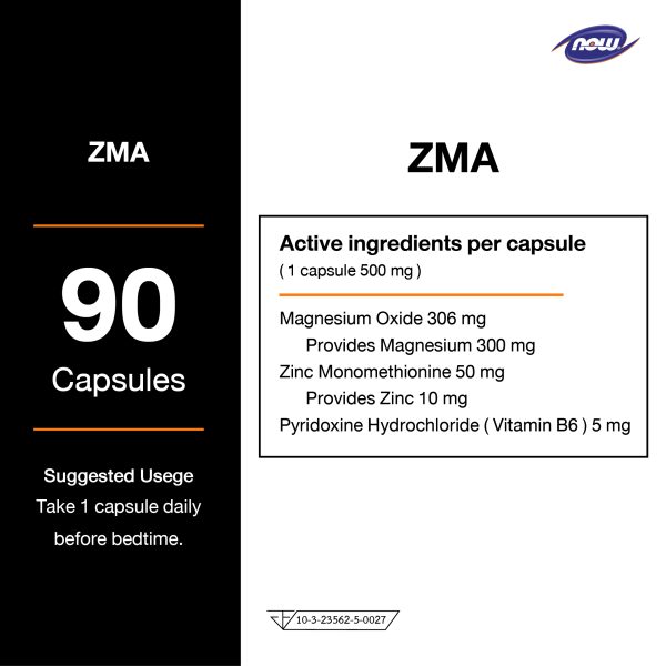 ผลิตภัณฑ์เสริมอาหาร ซีเอ็มเอ เวจ แคปซูล - ZMA Veg Capsules Dietary Supplement Product (NOW TM)