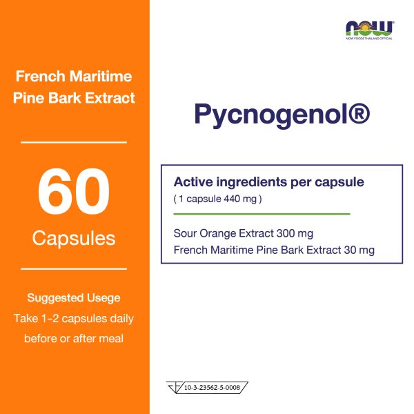 ผลิตภัณฑ์เสริมอาหาร พิคโนจีนอล สารสกัดจากเปลือกสนฝรั่งเศล และสารสกัดจากส้ม - Pycnogenol French Maritime Pine Bark Extract and sour Orange Extract Dietary Supplement Prodcut NOWⓇ