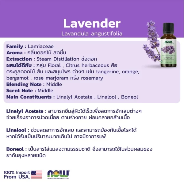 น้ำมันหอมระเหย ลาเวนเดอร์ ออร์แกนิค NOW Foods Lavender Oil, Organic