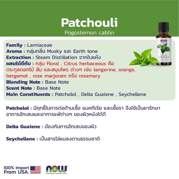 น้ำมันหอมระเหย แพทชูลี่ ออร์แกนิค NOW Foods Patchouli, Organic Oil